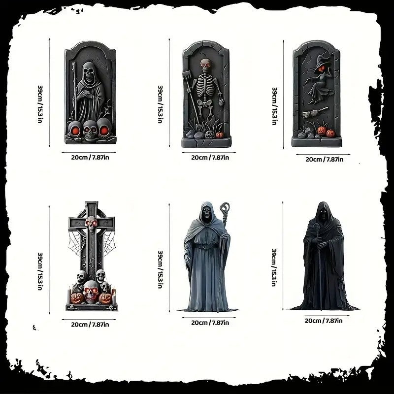 6pcs Halloween Graveyard Tombstones with scary ghosts