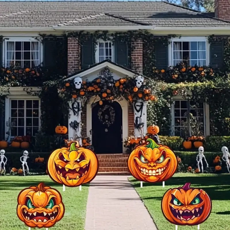 APUNGA 4pcs Halloween Yard Decorations - Spooky Pumpkin Lawn Decor with Stakes