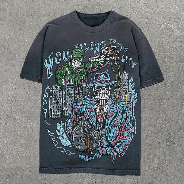 Camiseta de manga corta con estampado de calavera personalizado