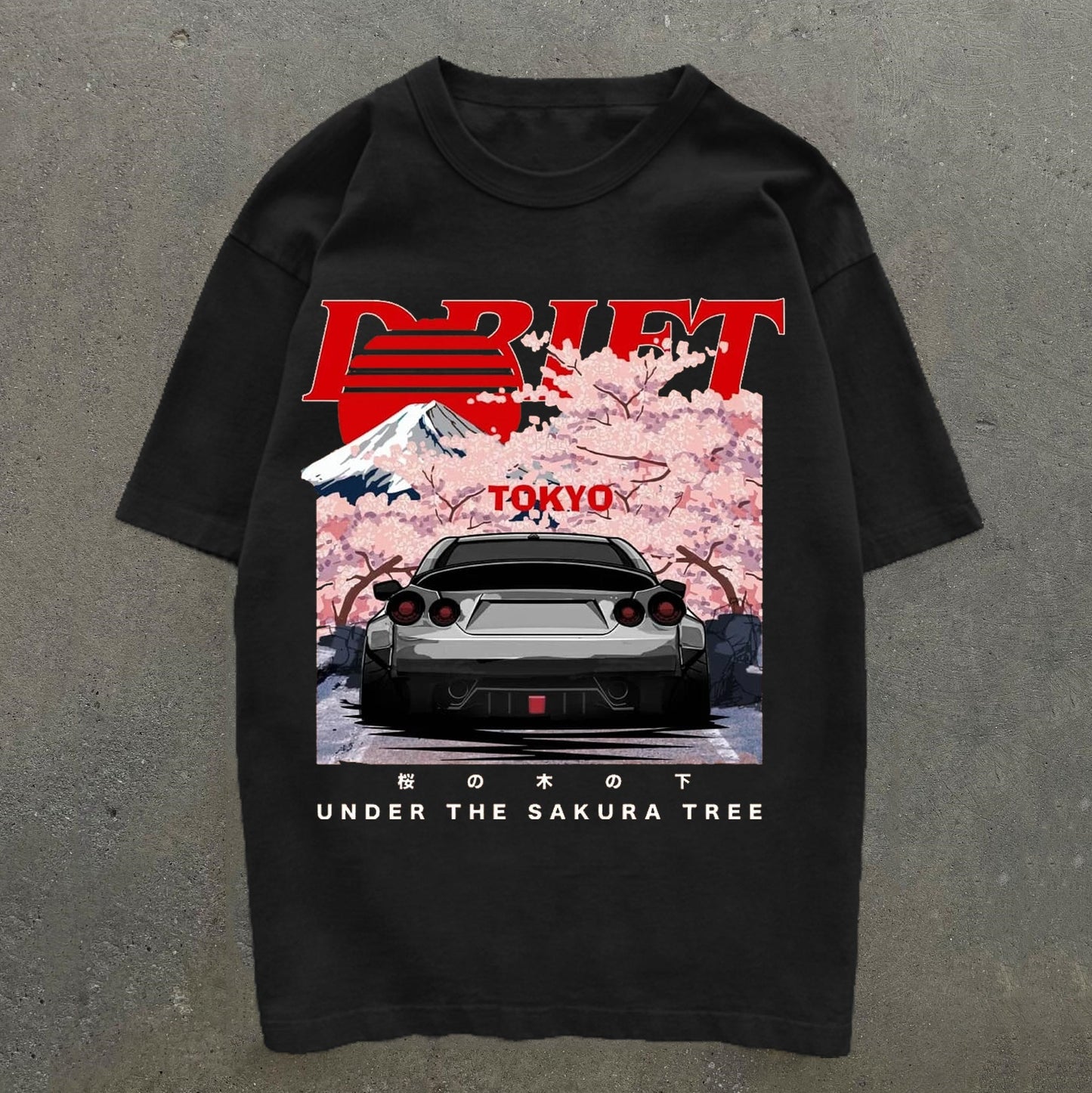 Camiseta de manga corta con estampado de coches y sakura
