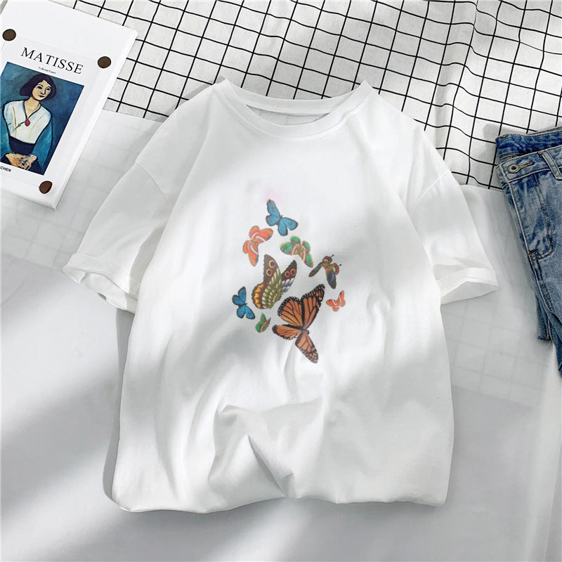 Camiseta informal con estampado retro de mariposas