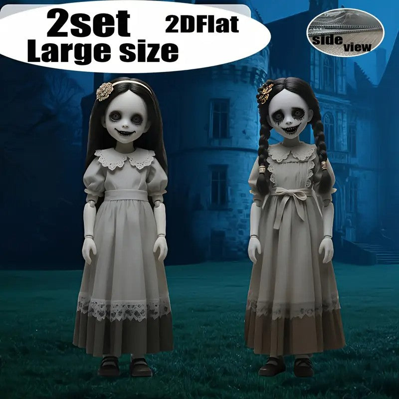 2D Flat 2 Large Scary Dolls Halloween Yard Decoration