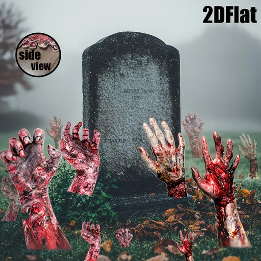 4pcs Zombie Hands Yard Signs - Realistic Bloody Graveyard Decorations with Stake