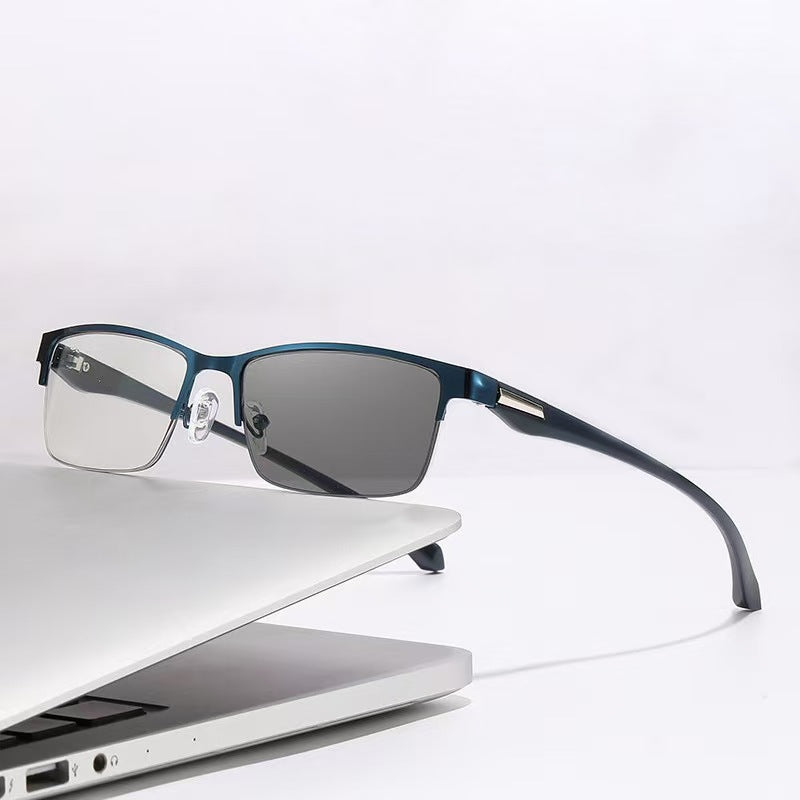 TITANIUM MULTI-FOCUS READING GLASSES PHOTOCHROMIC PROGRESSIVE DOUBLE LIGHT ANTI-BLUE LIGHT