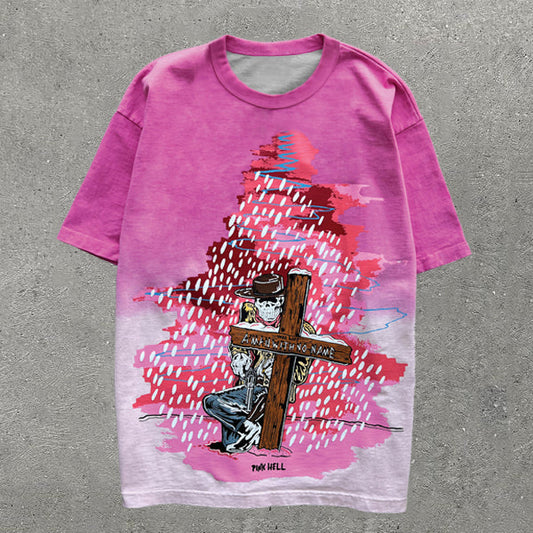 Camiseta informal con estampado degradado de cruces y calaveras