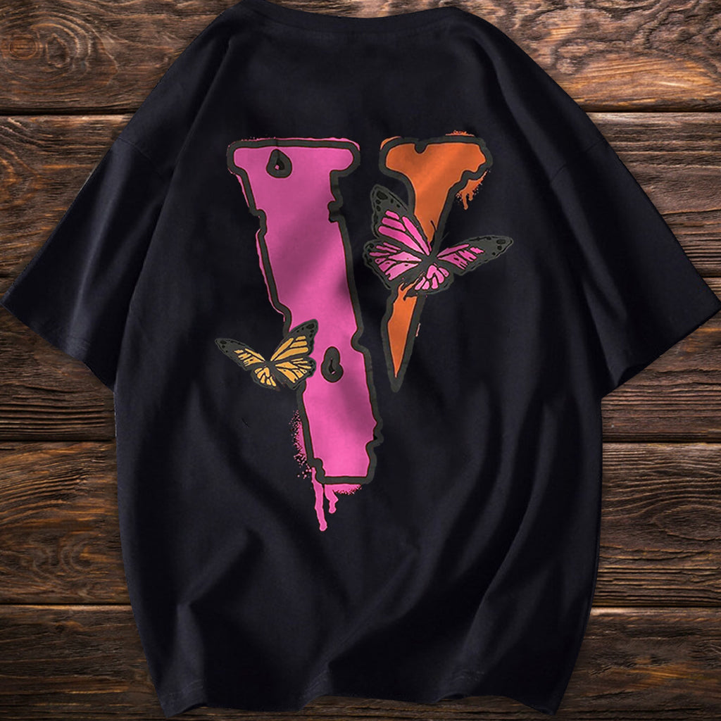 Camiseta de manga corta con estampado de mariposas estilo hip hop