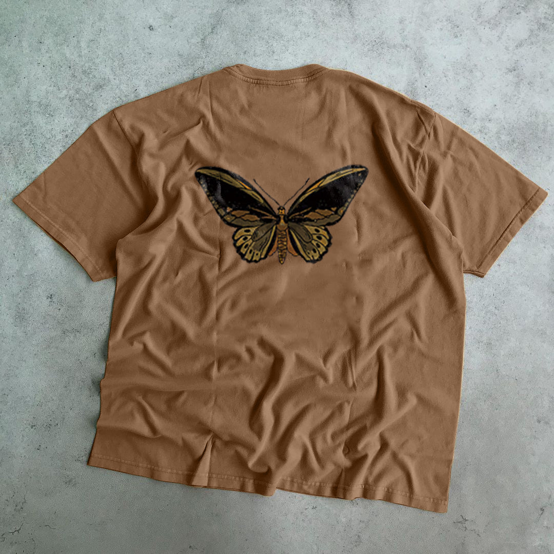 Camiseta holgada informal retro de moda con estampado de mariposas de manga corta
