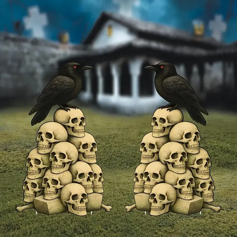 2 Sets Large Halloween Horror Skull Yard Sign with Stake