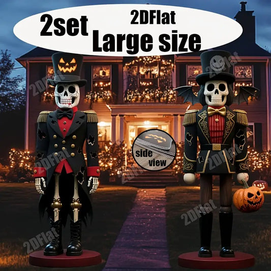 2D Flat 2 Sets of Large Halloween Skeleton Nut Clips with Plastic Stakes