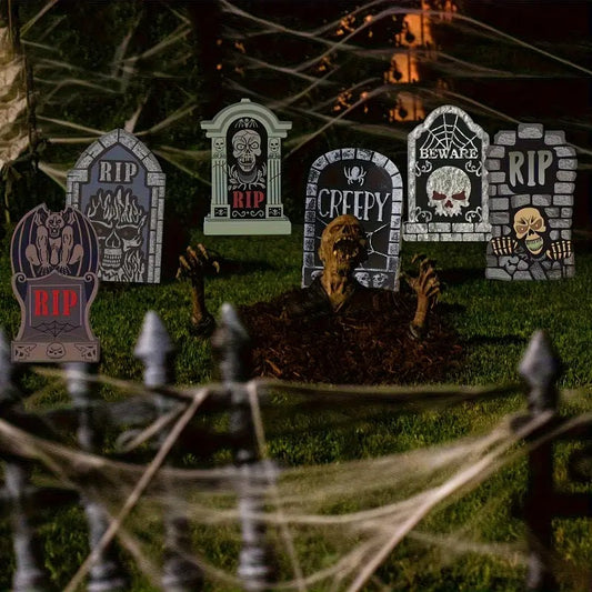 6pcs Halloween Cemetery Stake & Tombstone Yard Signs