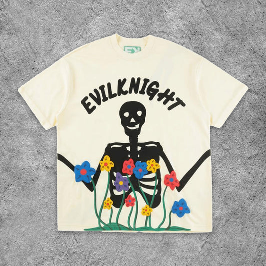 Camiseta de manga corta con estampado de calaveras de la calle