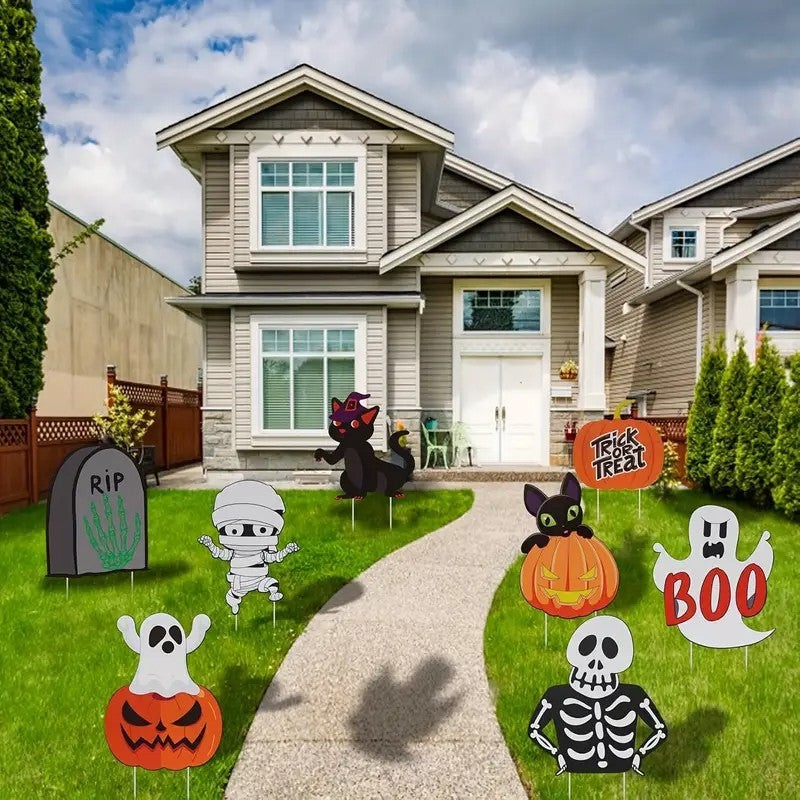 2D Flat Halloween Decoration Outdoor, 8pcs Halloween Yard Sign with Stakes