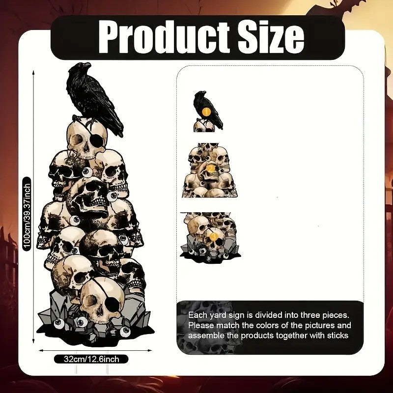 2D Large Skull & Crow Halloween Yard Signs with Stakes