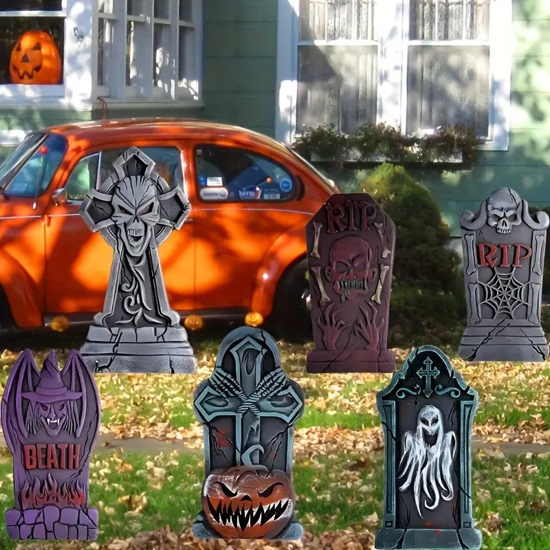6pcs Set Of Halloween Tombstone Yard Signs with Wooden Stakes