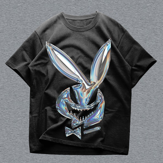 Camiseta informal de manga corta con estampado de conejo