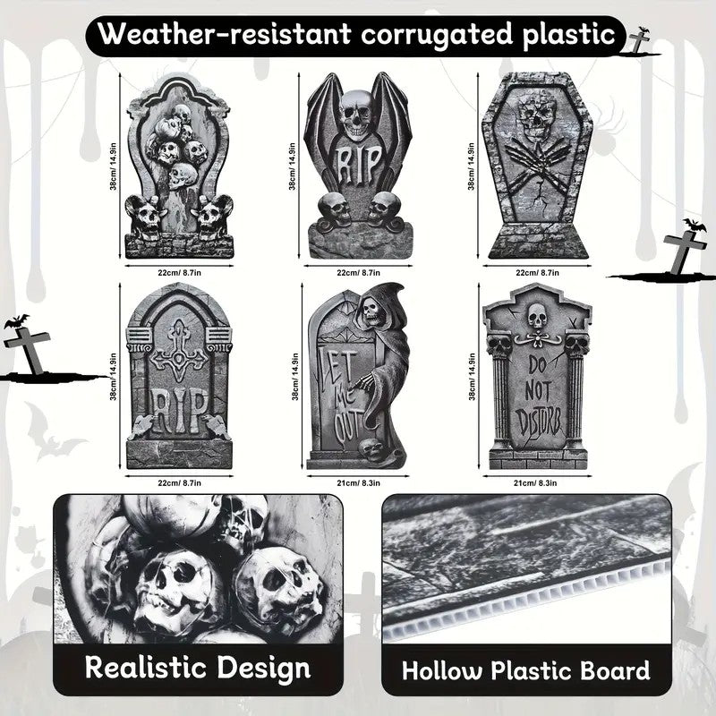 6pcs Halloween Tombstone Yard Signs with Stakes