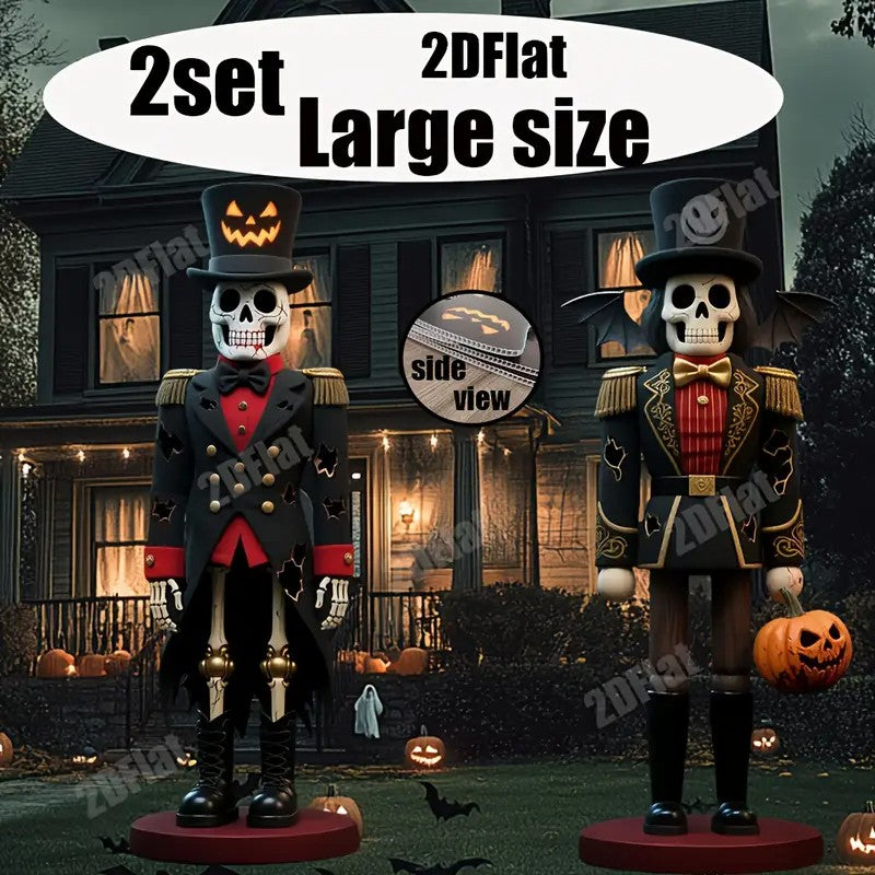 2D Flat 2 Sets of Large Halloween Skeleton Nut Clips with Plastic Stakes