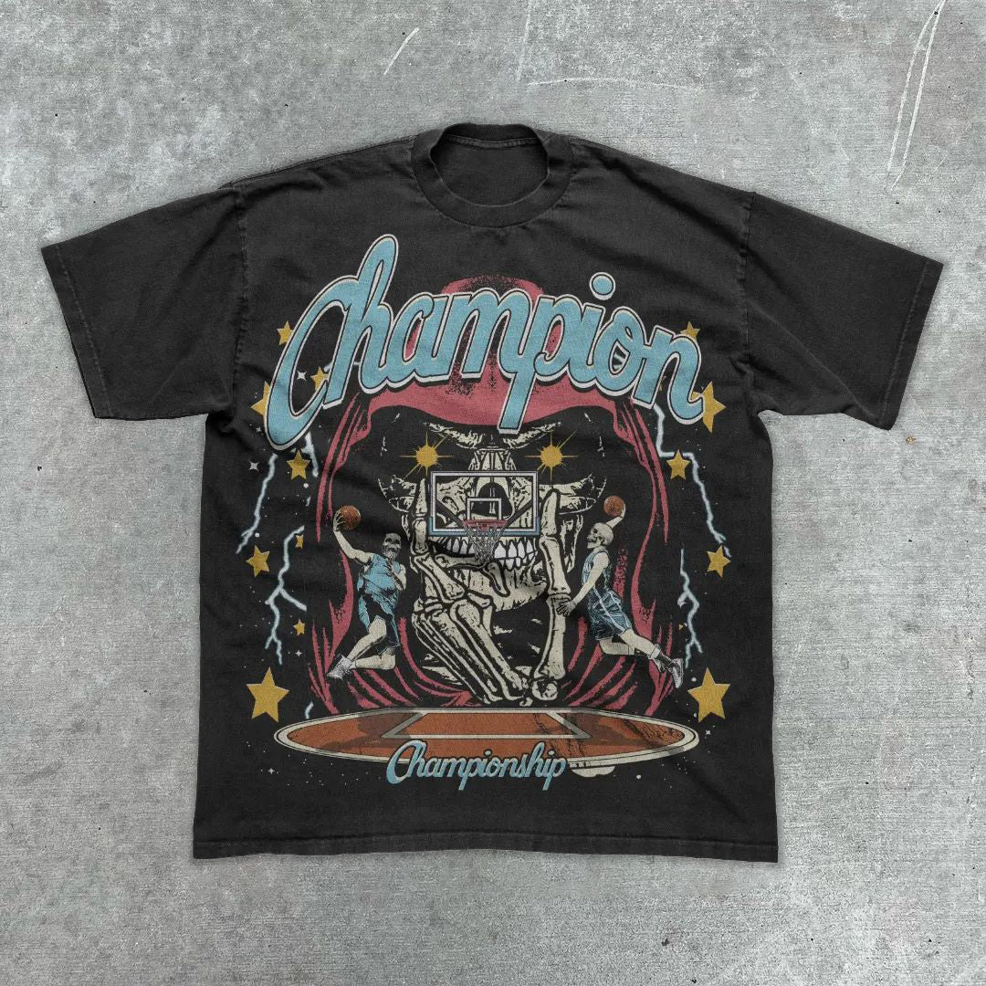 Camiseta holgada informal de manga corta con estampado de calaveras