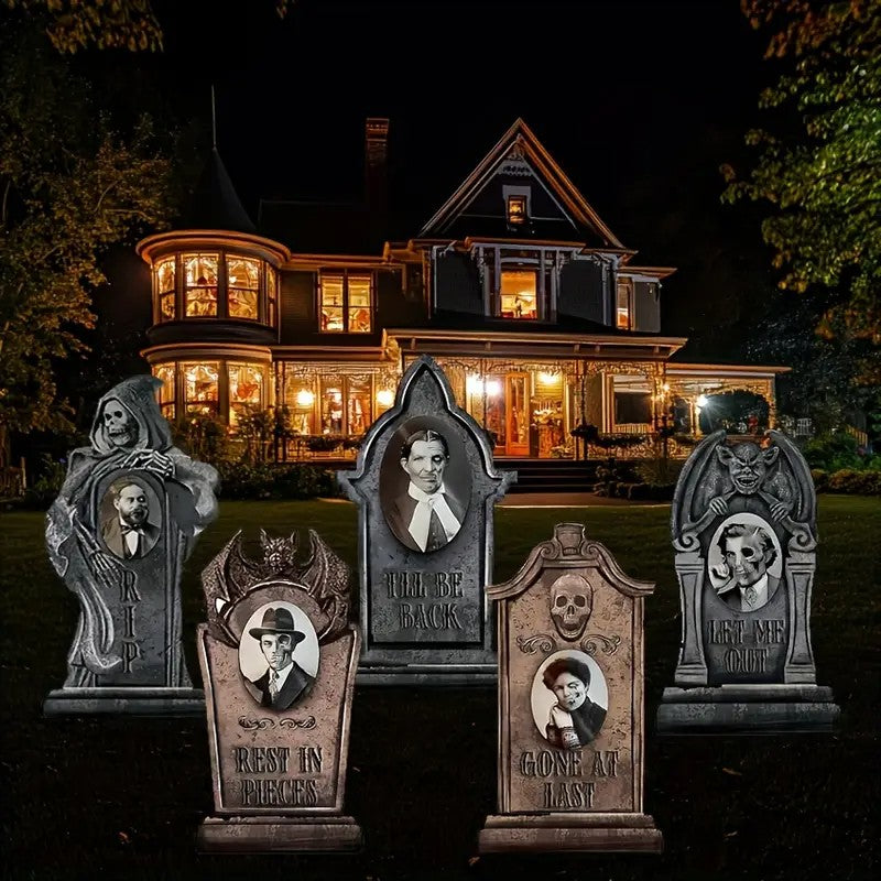 2D Plane 5pcs Set Halloween Graveyard Tombstone Props Patio Pile Signs