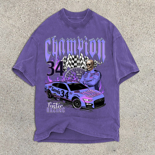 Camiseta de manga corta con estampado gráfico de carreras informales