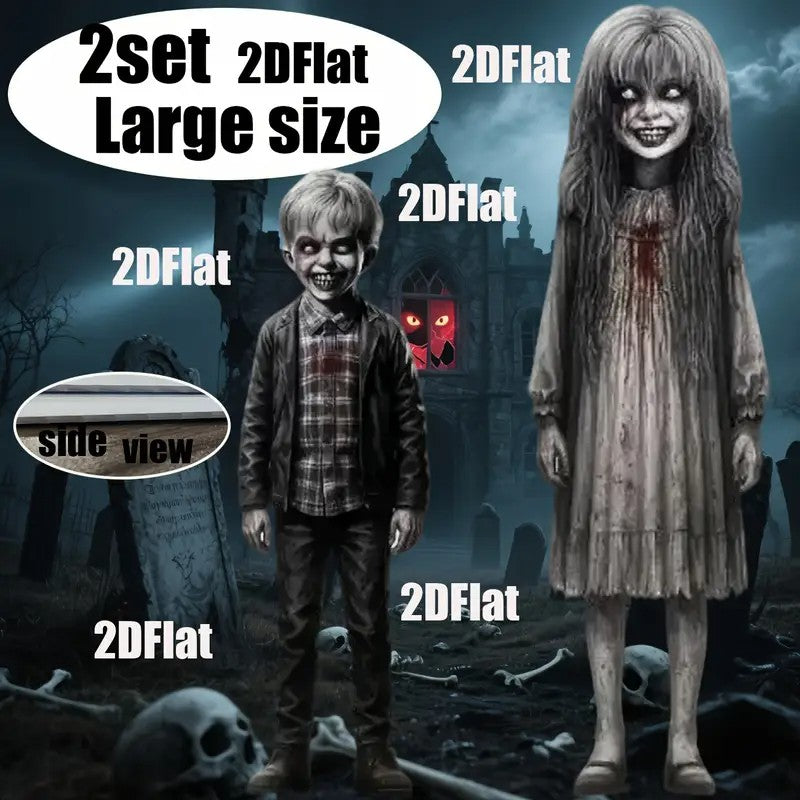 2pcs Halloween Courtyard Decoration Floor Insert, Halloween Horror Theme Decoration Floor Insert