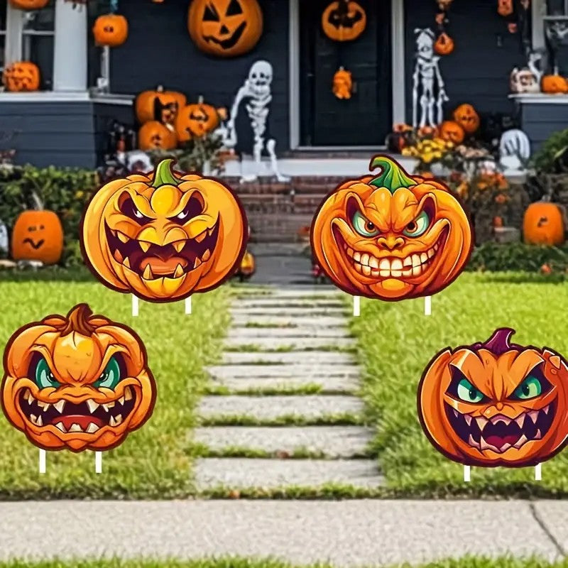APUNGA 4pcs Halloween Yard Decorations - Spooky Pumpkin Lawn Decor with Stakes