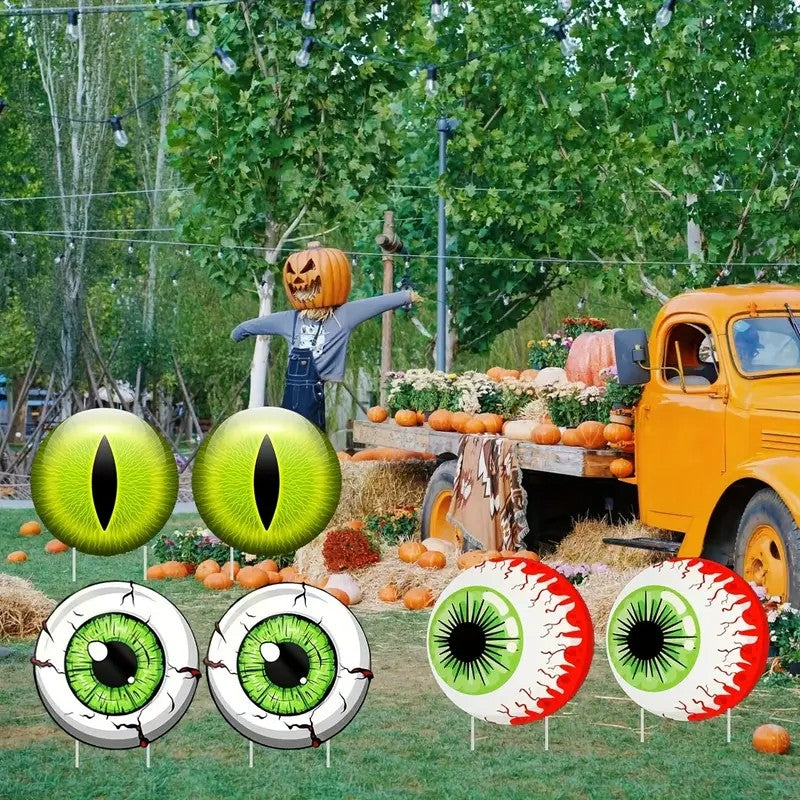 2D Flat 6pcs Set of Halloween Eyeballs with Wooden Stakes