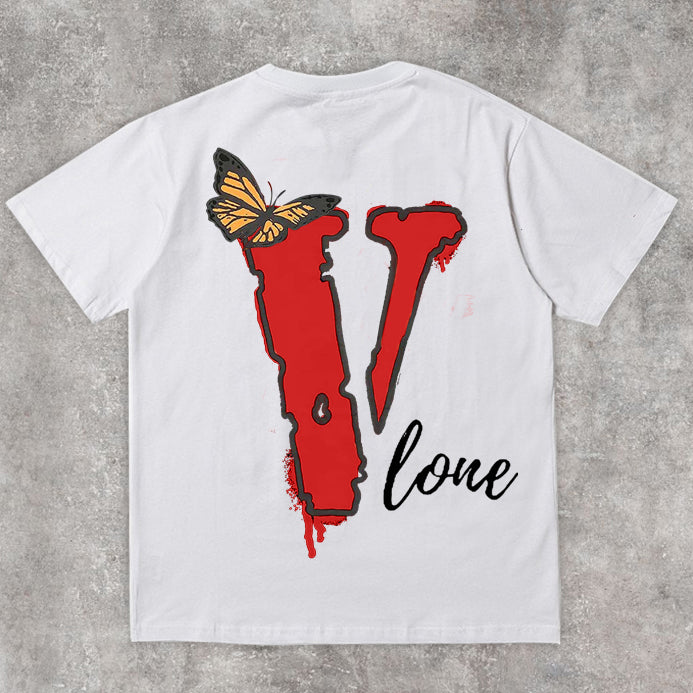 Camiseta de manga corta retro informal con estampado de marca de moda