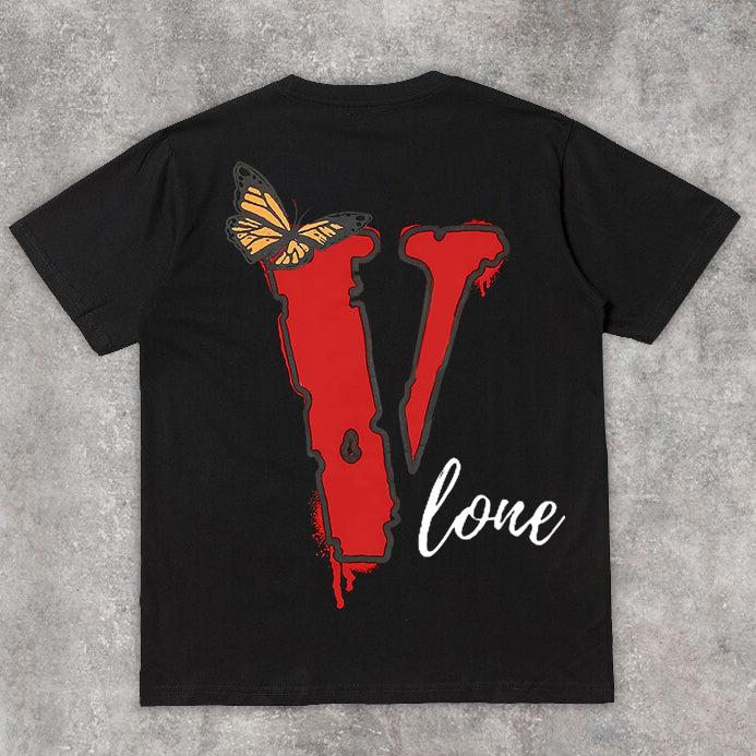 Camiseta de manga corta retro informal con estampado de marca de moda