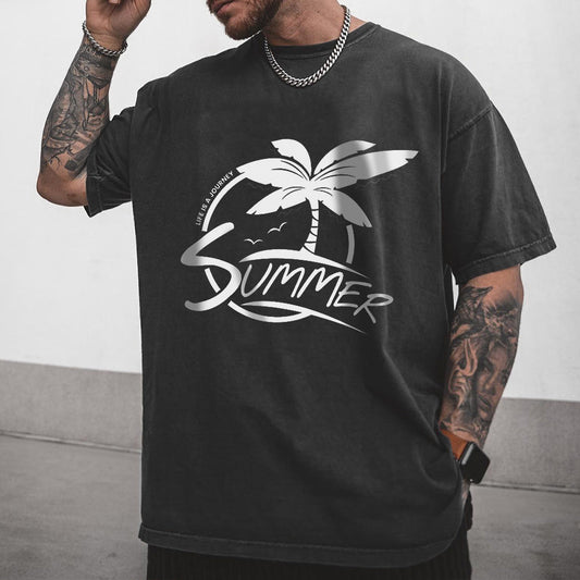 Camiseta informal con estampado de estilo urbano de árboles de coco