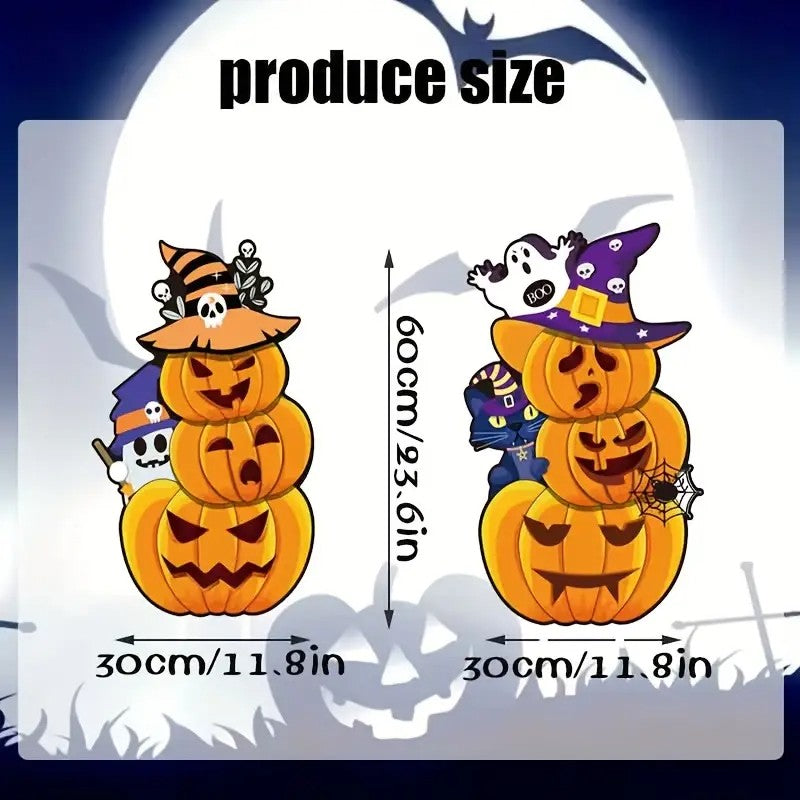 2 Sets of Large Halloween Outdoor Yard Signs with Wooden Stakes - Large Pumpkin Garden Wooden Stakes