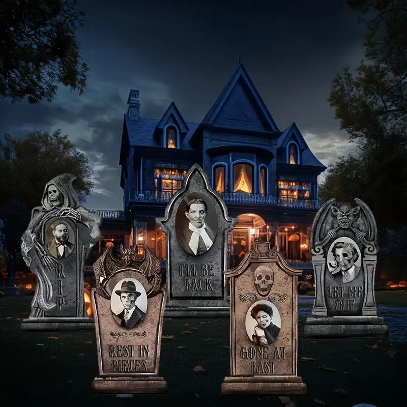 2D Plane 5pcs Set Halloween Graveyard Tombstone Props Patio Pile Signs