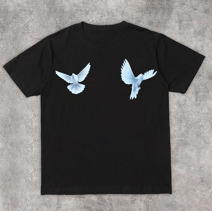 Camiseta informal de calle con estampado de palomas de la paz