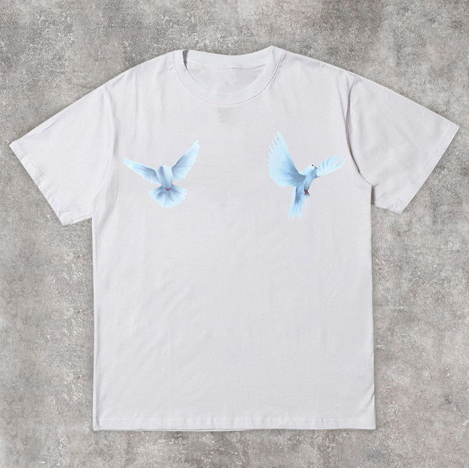 Camiseta informal de calle con estampado de palomas de la paz