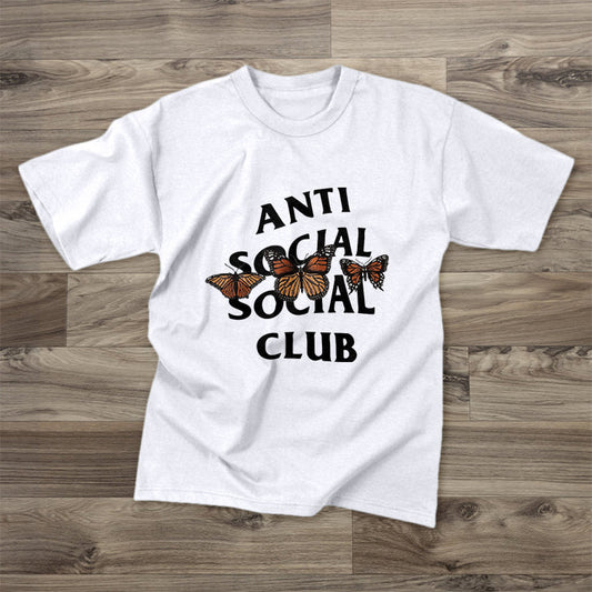 Camiseta de manga corta de estilo retro callejero con mariposas
