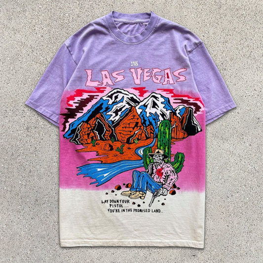 Kurzärmliges T-Shirt mit Totenkopf-Grafik und Tropfenfärbung
