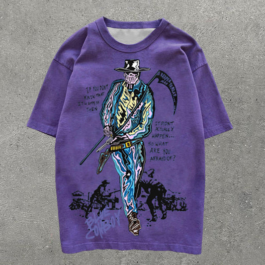 Camiseta informal de manga corta con estampado de letras y calaveras