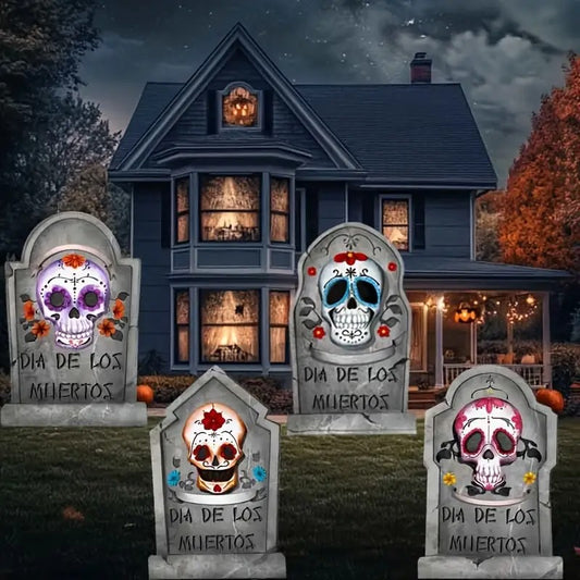 4pcs Large Halloween Skeleton Grave Decorations with Wooden Stakes