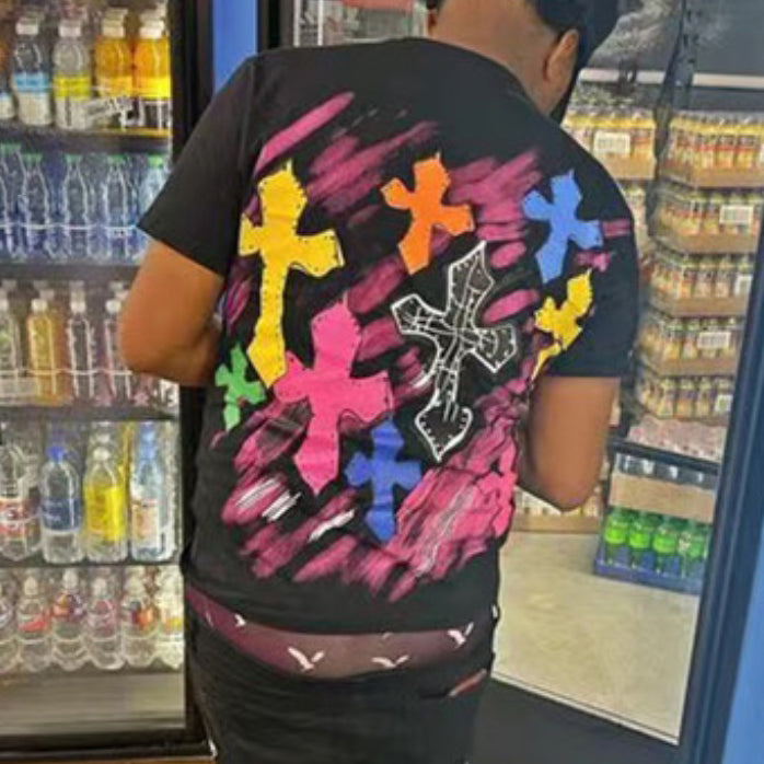 Camiseta informal de manga corta con estampado cruzado