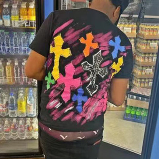 Camiseta informal de manga corta con estampado cruzado