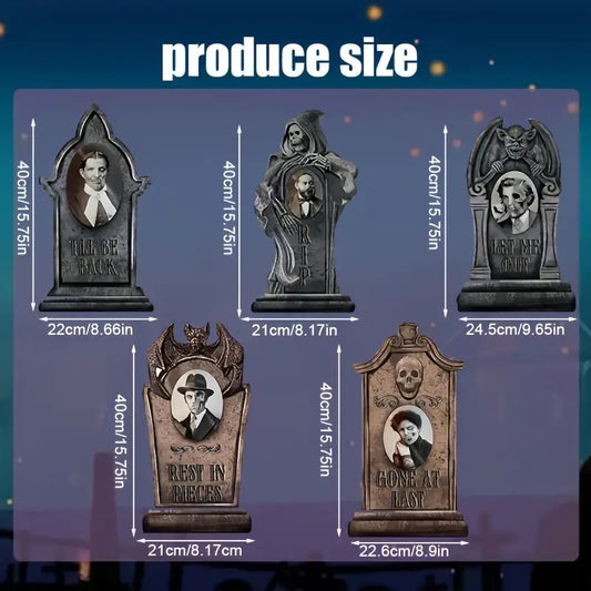 2D Plane 5pcs Set Halloween Graveyard Tombstone Props Patio Pile Signs