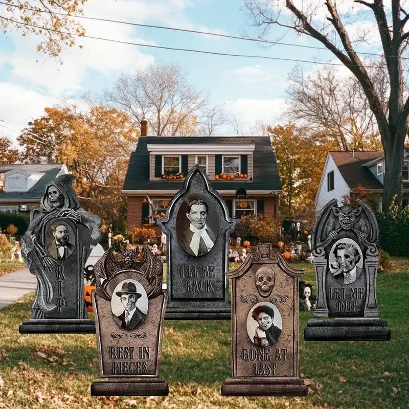 2D Plane 5pcs Set Halloween Graveyard Tombstone Props Patio Pile Signs