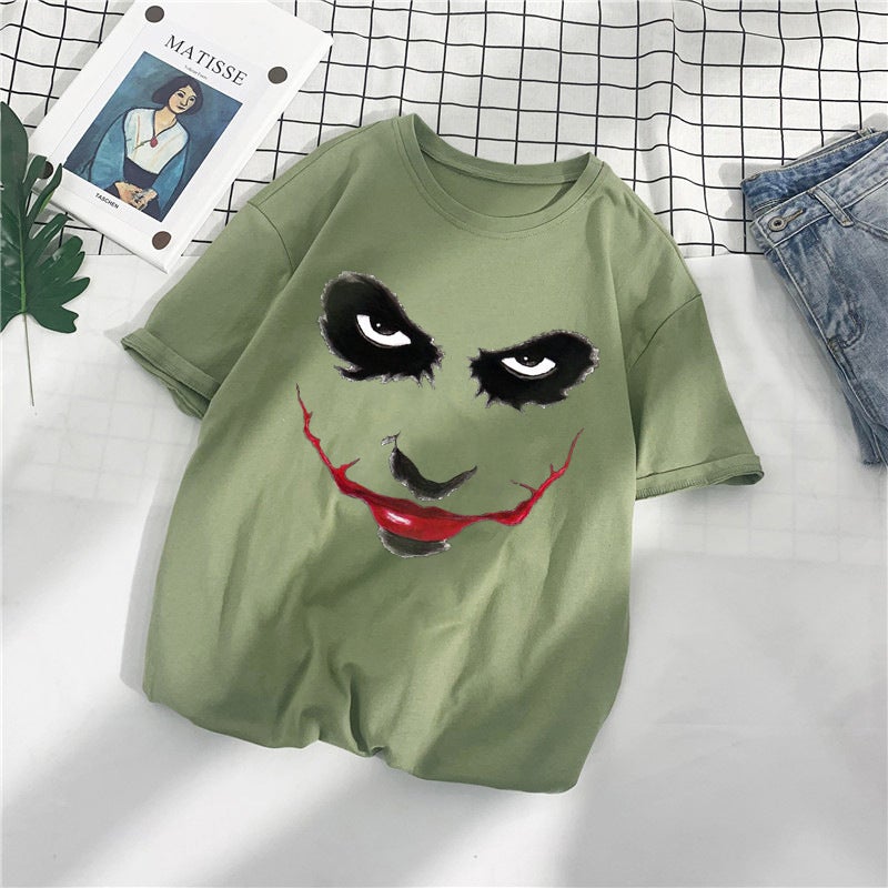 Camiseta informal holgada de algodón de manga corta con estampado de payaso