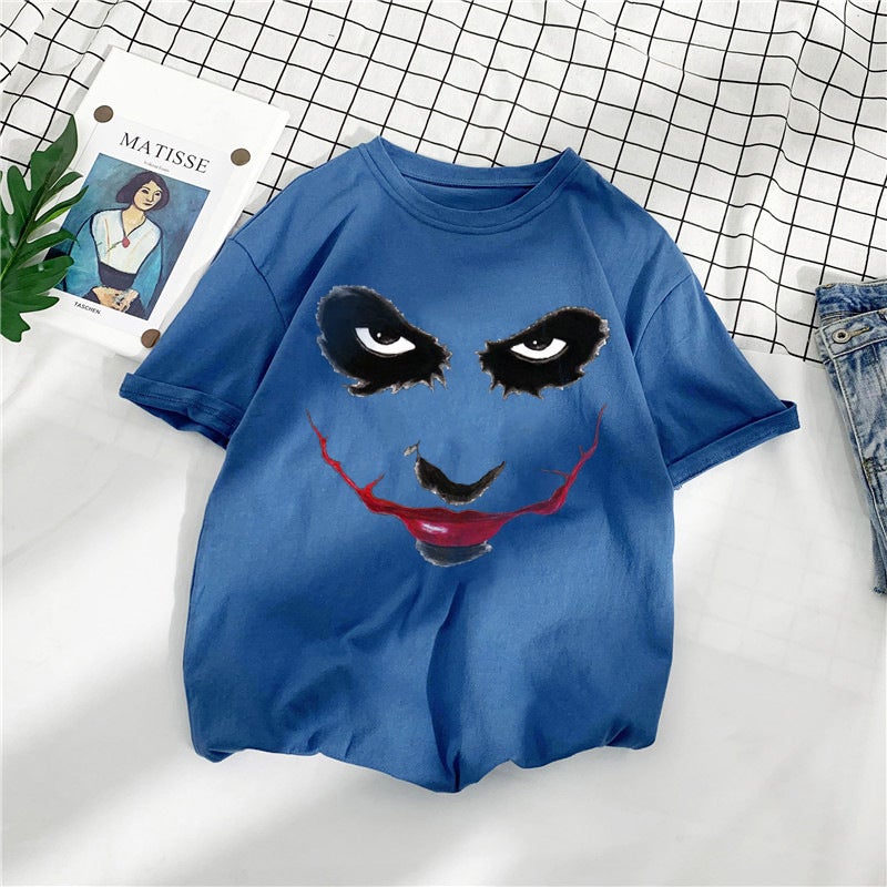 Camiseta informal holgada de algodón de manga corta con estampado de payaso