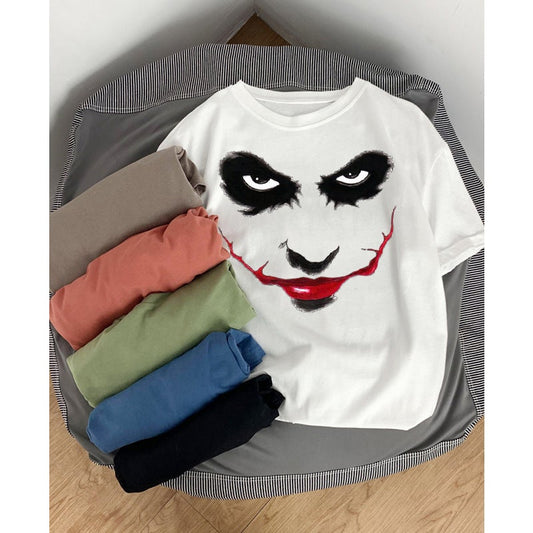 Camiseta informal holgada de algodón de manga corta con estampado de payaso