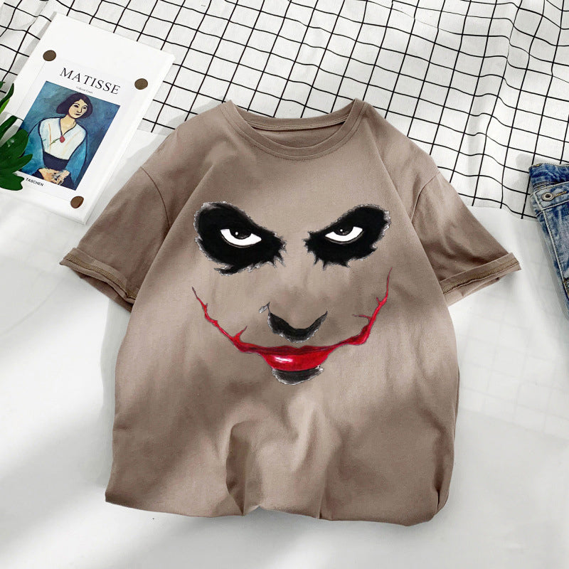 Camiseta informal holgada de algodón de manga corta con estampado de payaso