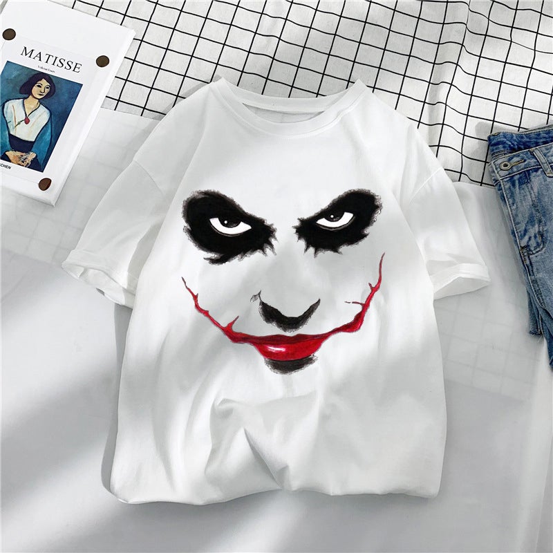 Camiseta informal holgada de algodón de manga corta con estampado de payaso