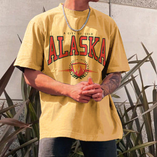Camiseta de cuello redondo con estampado de letras de estilo preppy y de moda