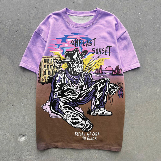Kurzärmliges T-Shirt mit Farbverlauf und Totenkopf-Grafik
