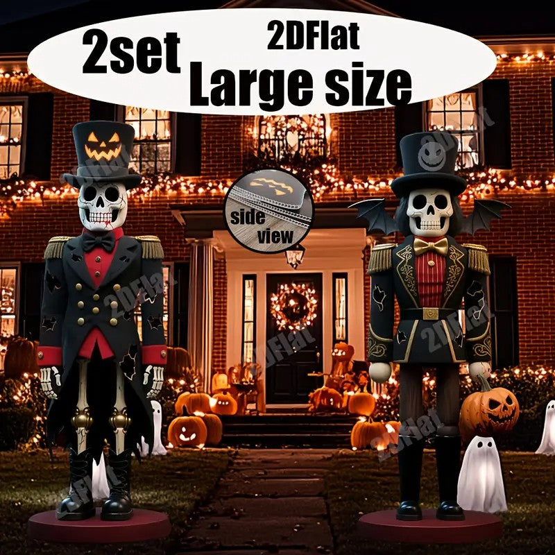 2D Flat 2 Sets of Large Halloween Skeleton Nut Clips with Plastic Stakes